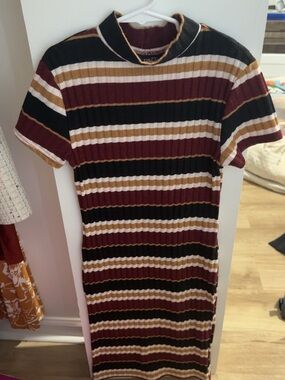 Rue21 Burgundy Black Cream Striped Ribbed Top
